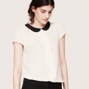 Ann Taylor LOFT Cream Blouse with Black Collar